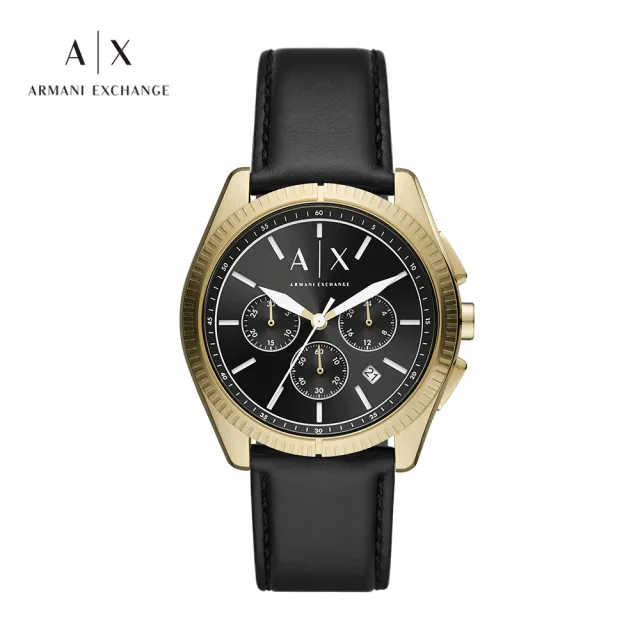 【A|X Armani Exchange 官方直營】Giacomo 三眼紳士經典手錶 黑色真皮錶帶 43MM AX2854