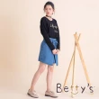 【betty’s 貝蒂思】LOGO繡線拼接荷葉T-shirt(黑色)