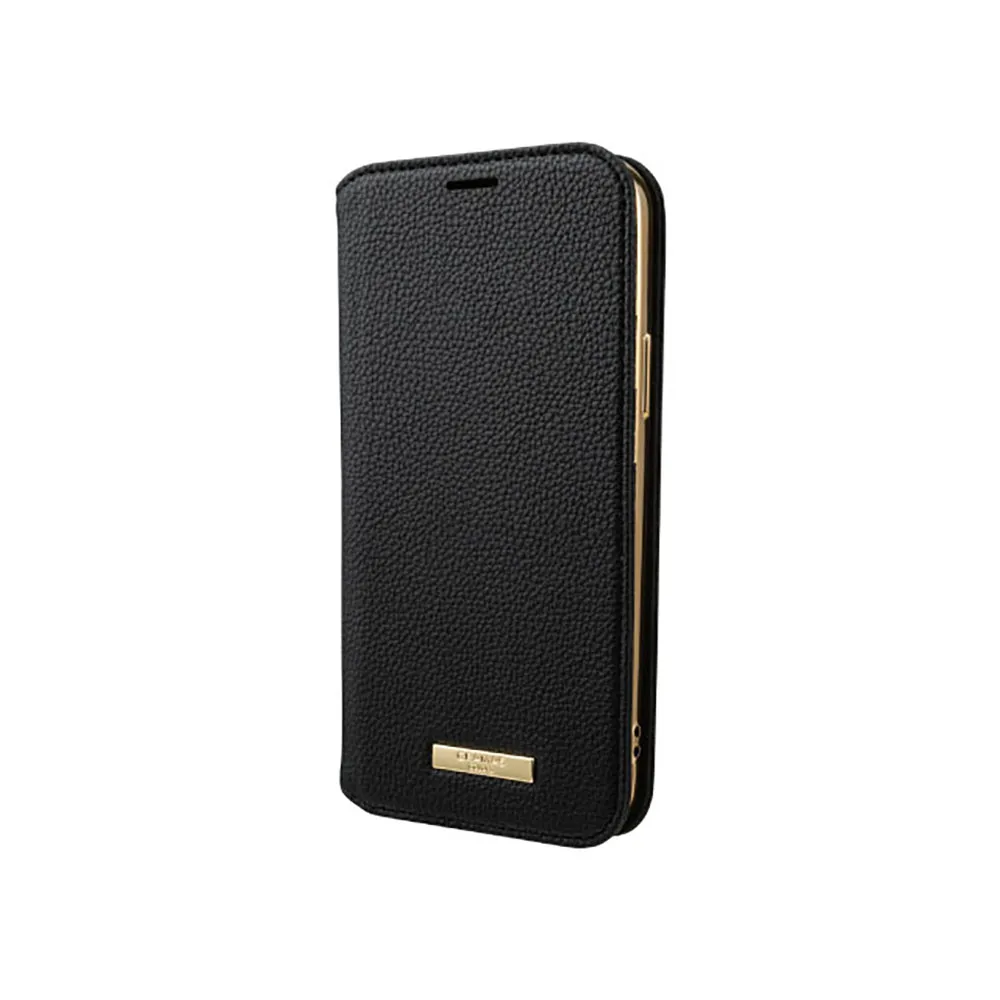 【Gramas】iPhone 12 mini 5.4吋 Shrink 時尚工藝 掀蓋式皮套(黑)