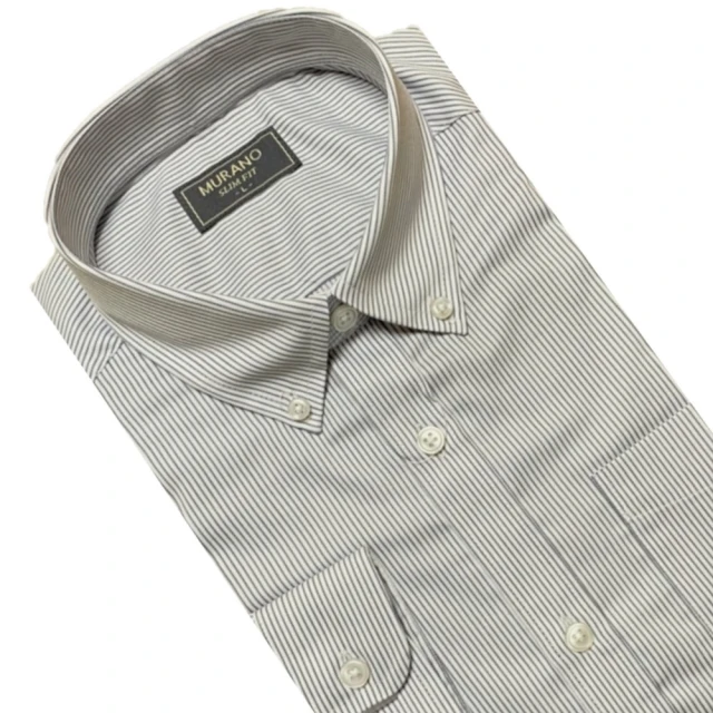 【MURANO】SLIM FIT 長袖襯衫-細條(台灣製、現貨、俢身)