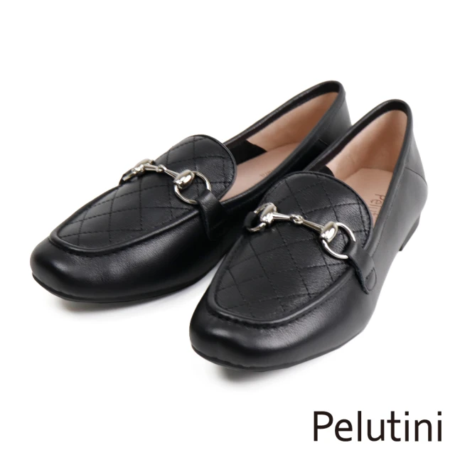 【Pelutini】馬銜扣菱格紋淑女樂福鞋 黑色(8757W-BL)