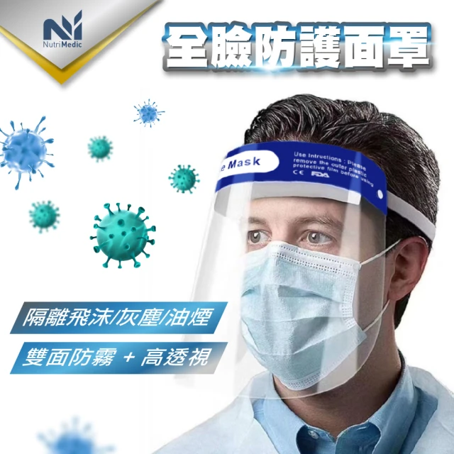 Nutri Medic 全透明防護隔離面罩*12入+台灣加油防護隔離面罩*12入(防疫飛沫風塵防霧隔離面罩)