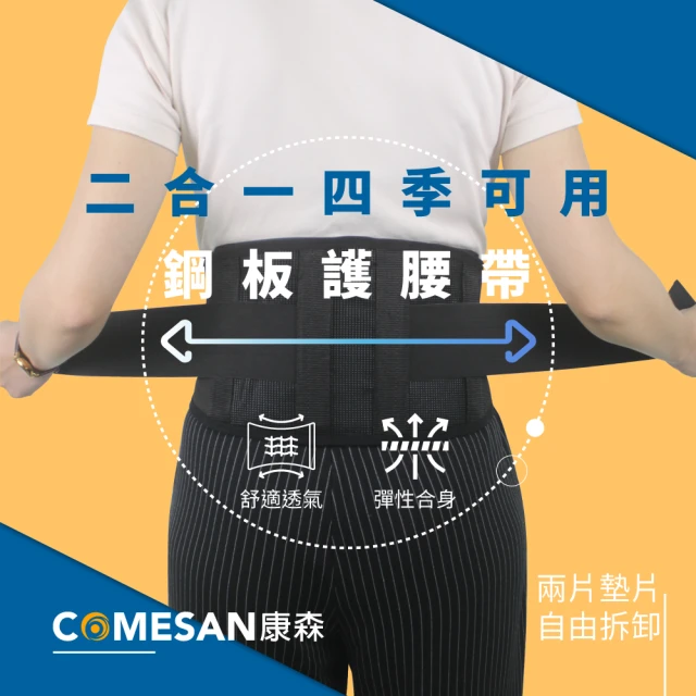 【COMESAN 康森】二合一鋼板多功能護腰帶(護腰 自體發熱 托瑪琳 磁石墊片可互換)