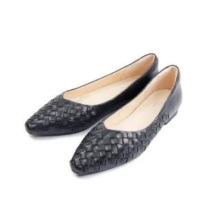 【Pelutini】菱格紋編織造型平底鞋 黑色(8758W-BL)