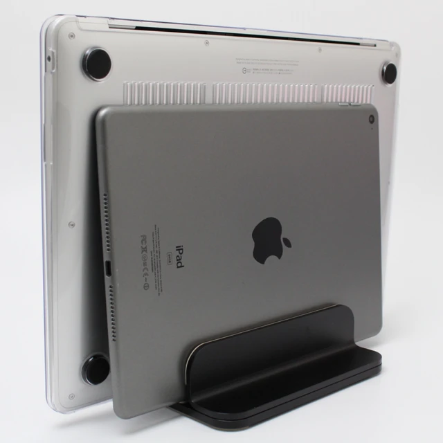 【tFriend】適用手機平板Macbook雙槽鋁合金縷空支架 黑色(手機架/平板筆電架/Macbook架)