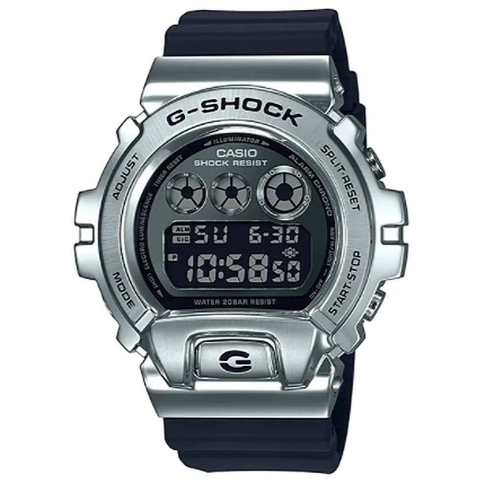 【CASIO 卡西歐】G-SHOCK 經典6900復古金屬框25周年潮流運動電子錶-黑X銀框(GM-6900-1)