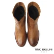 【TINO BELLINI 貝里尼】義大利進口牛皮金屬釦飾微V型靴口中筒短靴FWNT0018(棕)