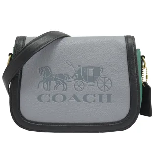 【COACH】大馬車LOGO翻蓋手拿包馬鞍包斜背包學院包(藍綠)