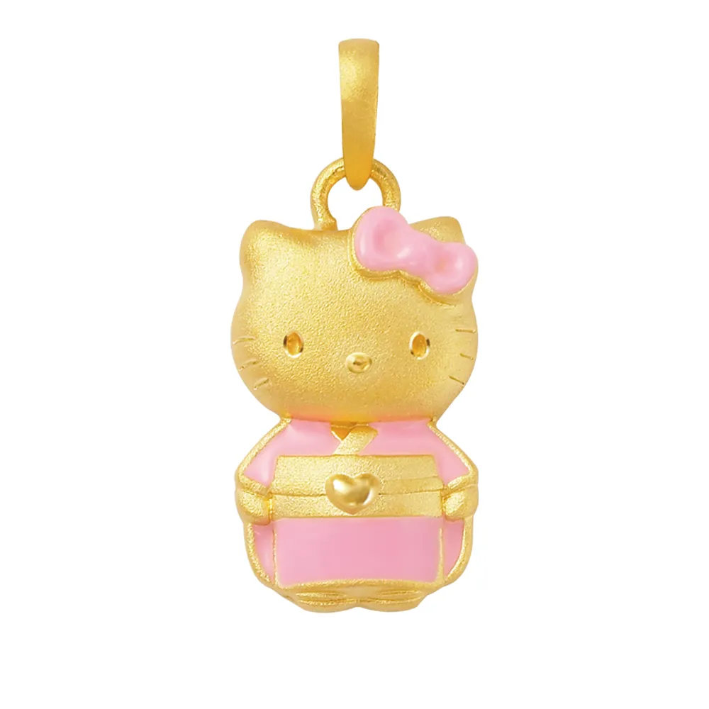 【Just Gold 鎮金店】櫻花舞姬 Kitty 純金吊墜