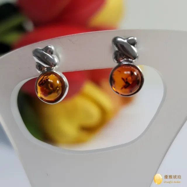 【優雅琥珀】來自波羅地海 蜂蜜珀秀氣耳環(925純銀 X型時尚造型耳環)