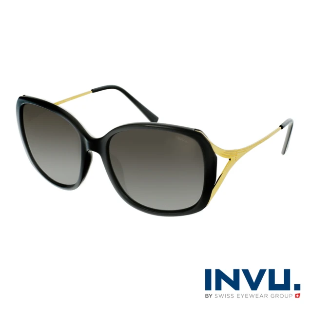 【INVU】瑞士線條感大框偏光太陽眼鏡(黑/金 B2116A)