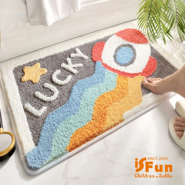 【iSFun】童趣畫風加厚吸水絨毛腳踏浴室地墊40x60cm(2色可選)
