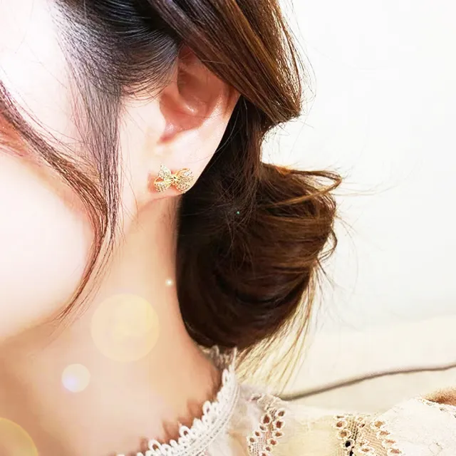 【Anpan】韓國東大門925銀針復古蝴蝶結加垂墜珍珠一款兩戴耳環