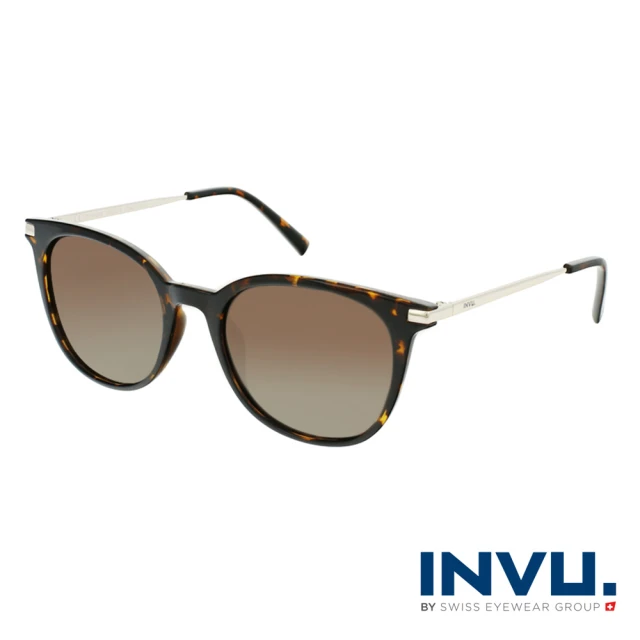 【INVU】瑞士簡約貓眼偏光太陽眼鏡(琥珀/金 B2126B)