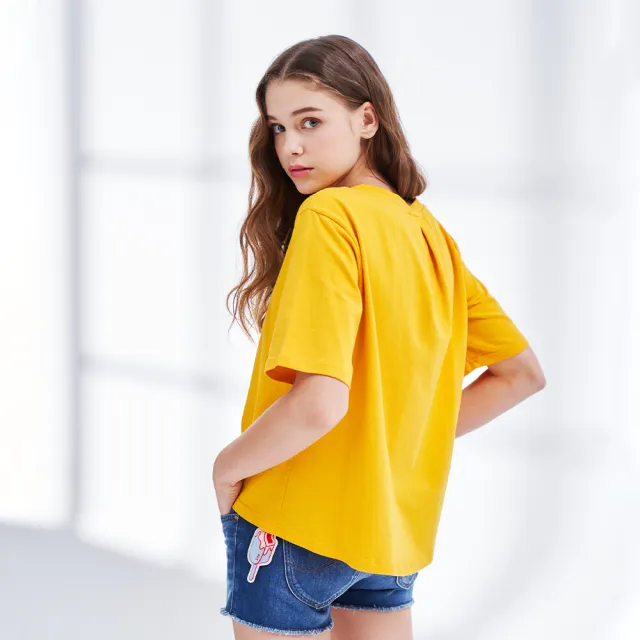 【Lee 官方旗艦】女裝 短袖T恤 / 寬版Lee Jeans 土星黃 季節性版型(LL21017068U)