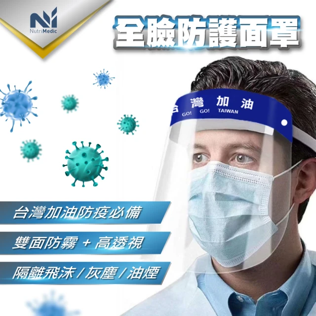 Nutri Medic 台灣加油全透明防護隔離舒適面罩*3入+防疫防護透明護目鏡*2入(防疫防飛沫噴濺防起霧)