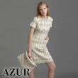 【AZUR】鉚釘抽鬚混織格紋造型連身洋裝