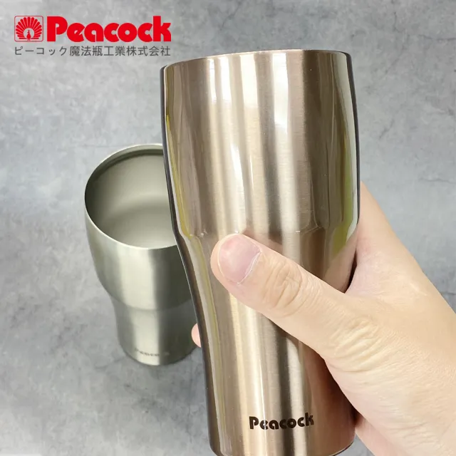 【Peacock 日本孔雀】真空斷熱不鏽鋼杯 啤酒杯 冰沙杯 冰壩杯 保冷保溫杯 440ML-原鋼色(保溫瓶)