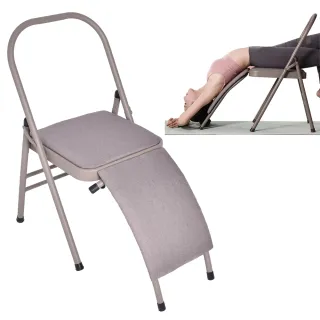 【Leader X】專業輔助伸展 含腰托升級加強版棉麻雙梁瑜珈折疊椅(淺棕色)