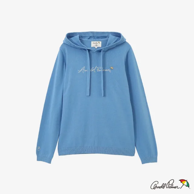 【Arnold Palmer 雨傘】女裝-草寫LOGO刺繡連帽線衫(藍色)