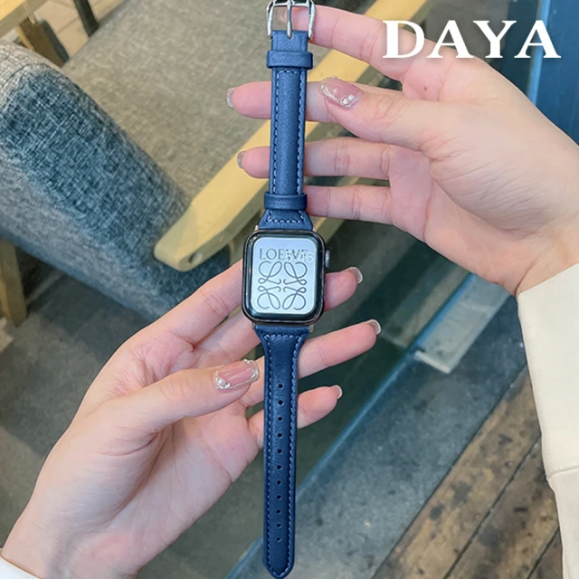 DAYA Apple Watch 1-9代/SE/Ultra 42/44/45/49mm 真皮細錶帶 午夜藍