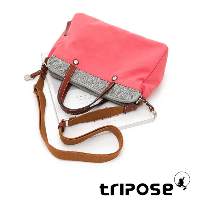 【tripose】漫遊系列岩紋雙拉鍊手提斜背包(晨曦紅)