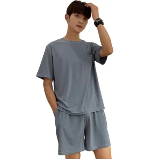 【CPMAX】簡約冰絲螺紋短袖圓領居家服套裝(3色可選 睡衣 居家服 涼爽套裝 短袖套裝 冰絲居家衣 H232)