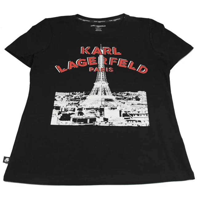 KARL LAGERFELD 卡爾 老佛爺 巴黎鐵塔景點圖案素雅個性棉短T(黑)