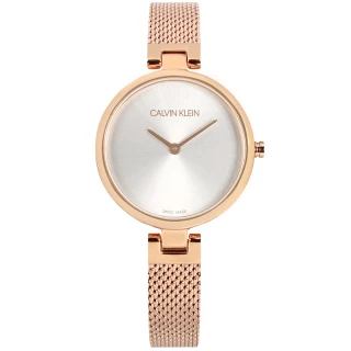 【Calvin Klein 凱文克萊】極簡風格 細緻迷人 米蘭編織不鏽鋼手錶 銀白x鍍玫瑰金 28mm(K8G23626)