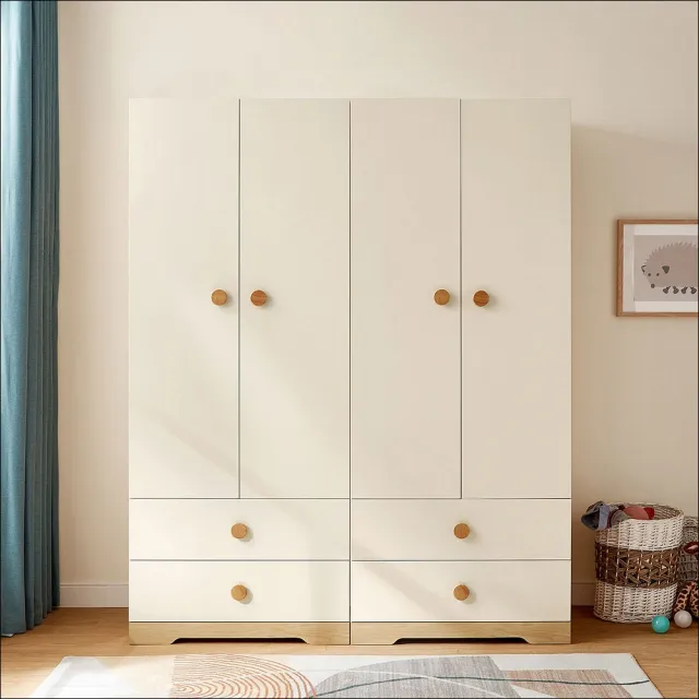 【hoi! 好好生活】林氏木業簡約原木色雙門對開雙抽兒童衣櫃 DE3D-原木色+白色