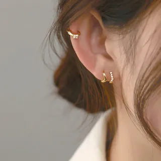 【Quenby】韓系率性簡約帶鑽小巧精緻耳扣/耳骨夾/耳針-3入組(飾品/配件/