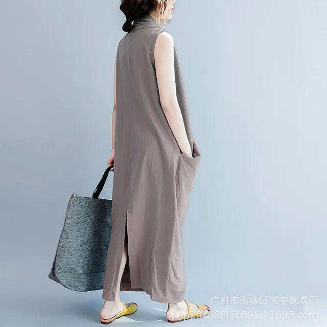 【A3】V領造型寬鬆長袍連衣裙(棉麻舒適上衣)