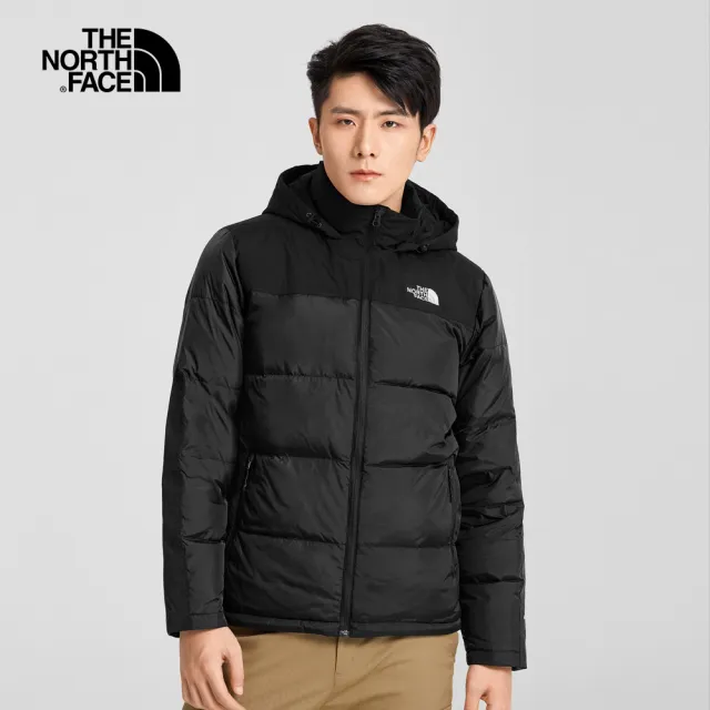 【The North Face 官方旗艦】北面男款黑色防潑水保暖連帽羽絨外套｜4U82JK3