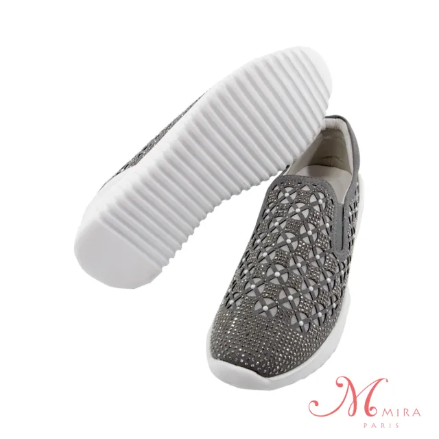 【MIRA】珍珠鏤空透氣閃亮鞋-灰-W18465N10(懶人鞋/休閒鞋/淑女鞋/娃娃鞋/真皮)