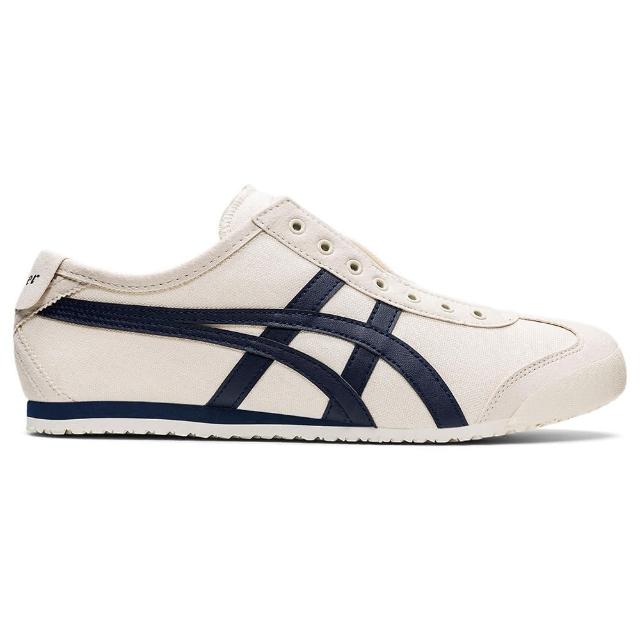 【Onitsuka Tiger】鬼塚虎 白底藍邊MEXICO 66 SLIP-ON 無鞋帶款 休閒鞋 (1183A360-205)