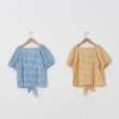 【CUMAR】綁結格紋開襟-女短袖襯衫 格紋 藍 黃(二色/版型適中)