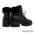 【TINO BELLINI 貝里尼】英姿暖心毛料綁帶厚底中跟靴TF8545(黑)