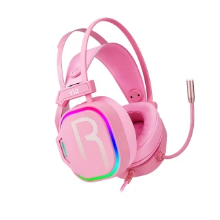 【MEMO】7.1聲道炫彩RGB頭戴式電競耳麥-粉紅閃電(V10)
