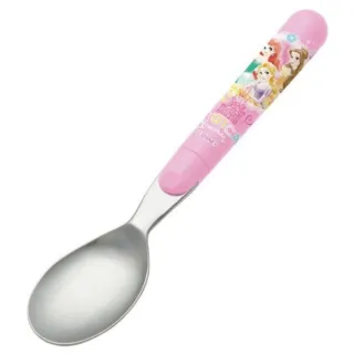 【小禮堂】Disney 迪士尼 公主 日本製 不鏽鋼湯匙 《粉格圖款》(平輸品)