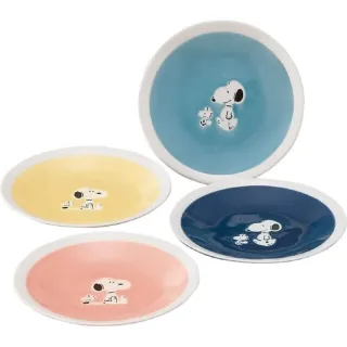 【小禮堂】SNOOPY 史努比 日本製 陶瓷圓盤4入組 YAMAKA陶瓷 《粉黃藍款》(平輸品)