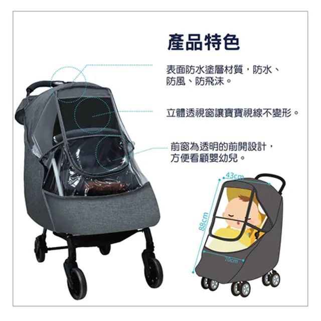 【VIVIBABY】雙向嬰兒推車擋雨透明罩 防風防雨防蚊防曬防疫(防風 防雨 防病毒 雙向嬰兒手推車)