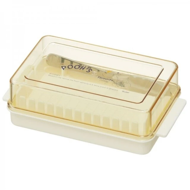 【小禮堂】Disney 迪士尼 小熊維尼 日本製 奶油塊保鮮盒 附叉 《黃仰頭款》(平輸品)