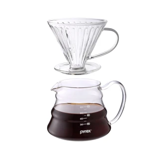 【CorelleBrands 康寧餐具】Pyrex Cafe 咖啡玻璃壺700ML+玻璃濾杯(超值組)