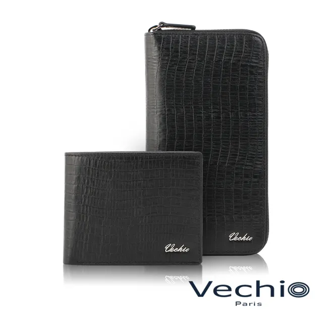 【VECHIO】台灣總代理 達爾文 4卡零錢袋皮夾-黑色(VE046W007BK)