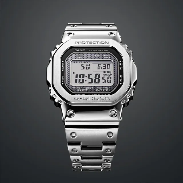 【CASIO 卡西歐】G-SHOCK 全金屬太陽能電波手錶-銀 開學(GMW-B5000D-1)