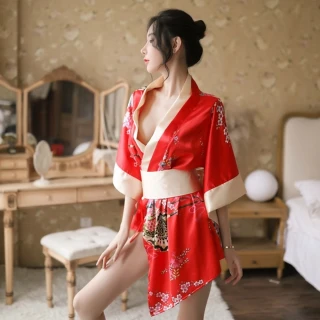 【BoBo 女人香】日本和服 角色扮演 日式櫻花浴衣 情趣制服性感睡衣/性感情趣內衣睡衣(紅)