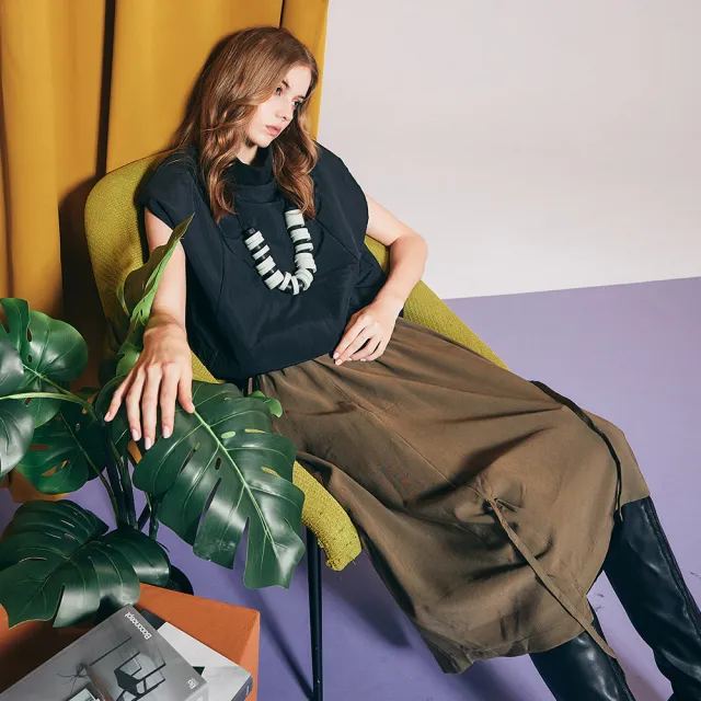 【ICHE 衣哲】Cop.Copine 法國原裝進口抽繩造型長裙-軍綠