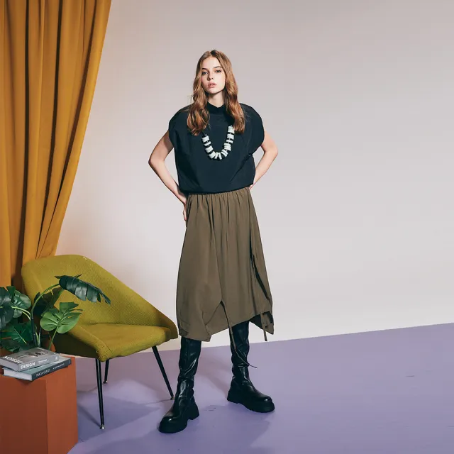 【ICHE 衣哲】Cop.Copine 法國原裝進口抽繩造型長裙-軍綠