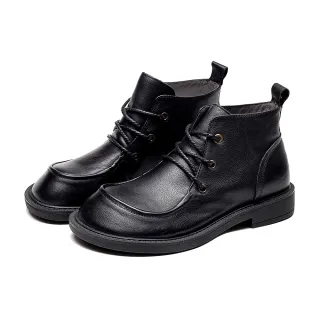 【Vecchio】真皮短靴/全真皮頭層牛皮復古舒適大頭拼接造型短靴(2色任選)