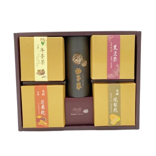 【金彩堂】旗艦版養生果乾禮盒(牛蒡/牛蒡黑豆茶15包+柚子蔘250g+無糖芒果乾130g+無糖鳳梨花果乾130g)